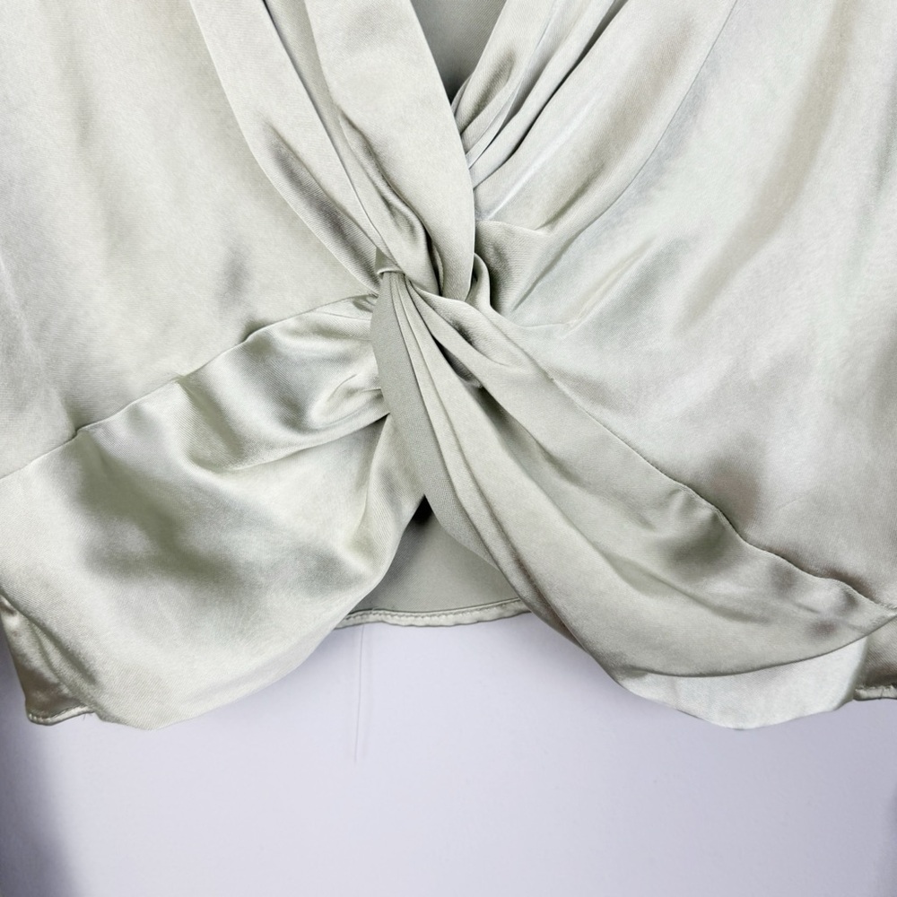 ZARA | NEW Sage Green Twist Front Cropped Bell Sleeve Top Women’s Size Large - Picture 7 of 12